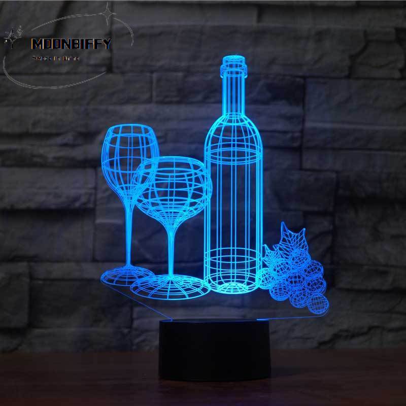LED 와인 컵 병 모델링 3D 테이블 램프 7 다채로운 아크릴 밤 빛 아이 선물 수면 조명 침실 머리맡 장식